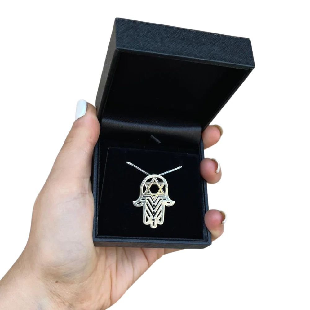 Star of David Hamsa Pendant with Black Diamonds - Image 6
