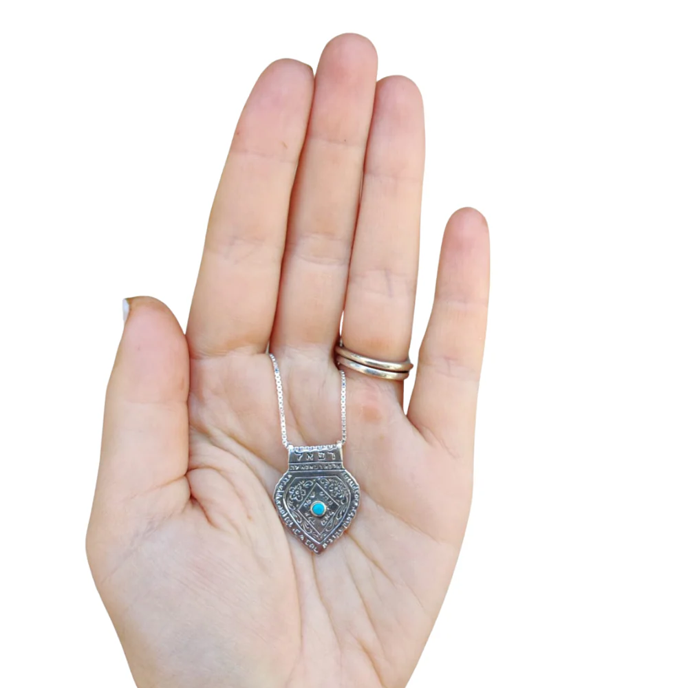 Gold and Silver with Turquoise Holiness of Ha’ari Kabbalah Pendant Chain Set - Image 3
