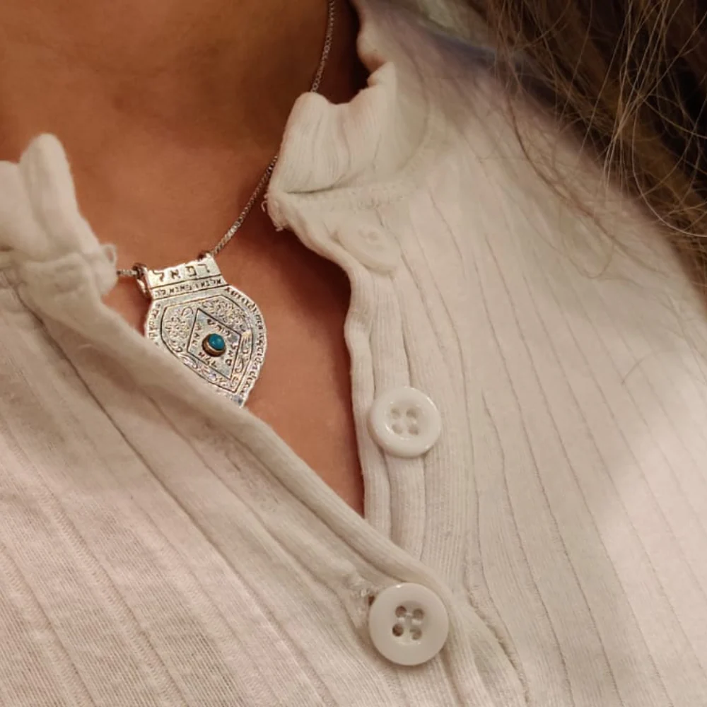 Gold and Silver with Turquoise Holiness of Ha’ari Kabbalah Pendant Chain Set - Image 5