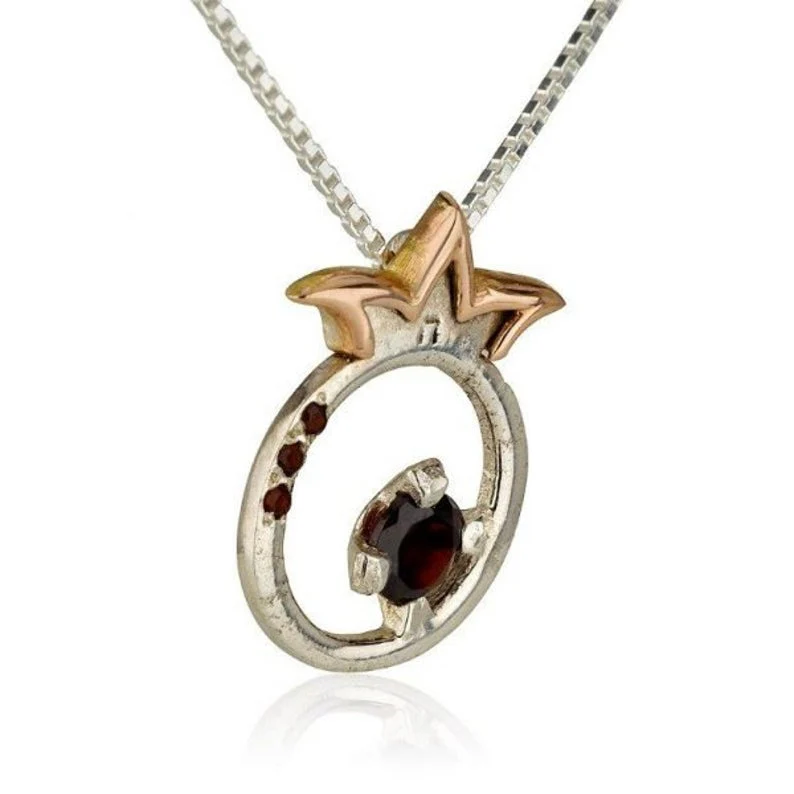 14K Gold and Silver Pomegranate with Garnet Kabbalah Pendant Set - Image 2