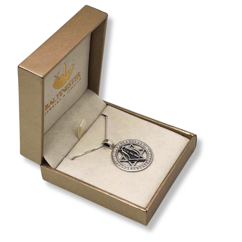 Am Israel Chai, Star of David and Israel Map Silver Kabbalah Necklace with Zircons - Image 4