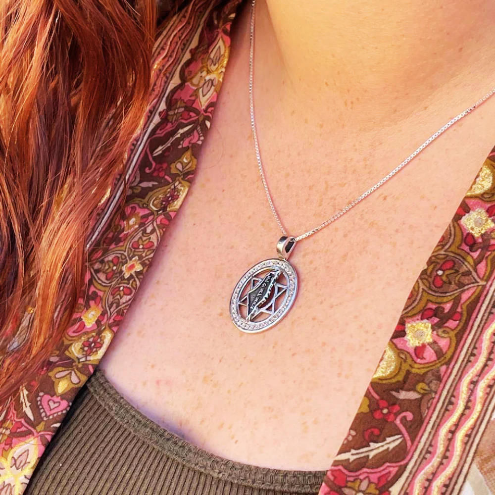 Am Israel Chai, Star of David and Israel Map Silver Kabbalah Necklace with Zircons - Image 6