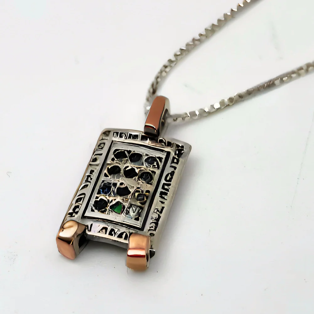 Silver 14k Rose Gold Priestly Breastplate Jewish Pendant and Chain - Image 4