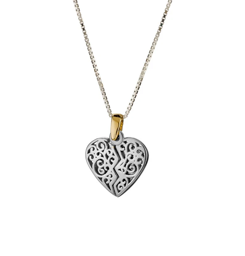 14K Gold and Silver Heart Love Personalized Message Kabbalah Pendant Set