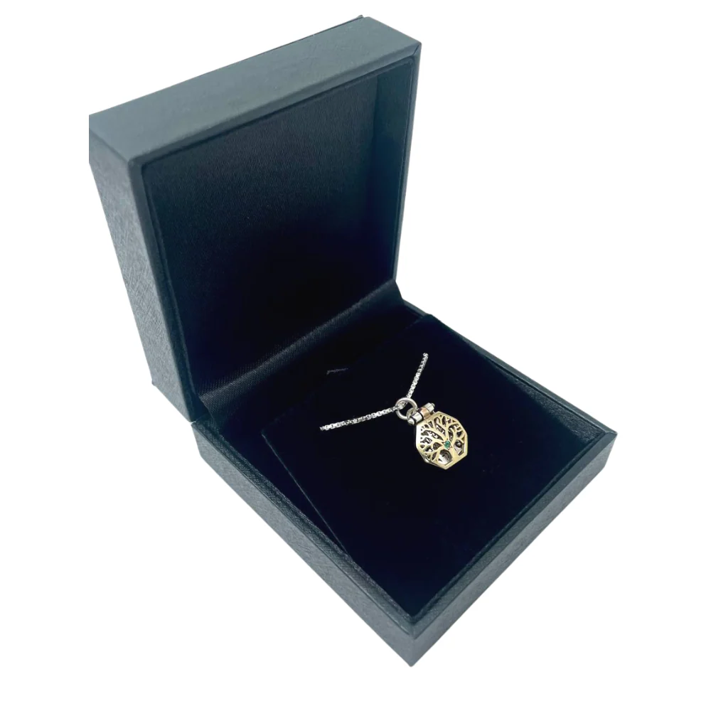 Tree of Life Priestly Blessing Kabbalah Pendant Set in 14K Gold 5 Metals with Emerald - Image 4