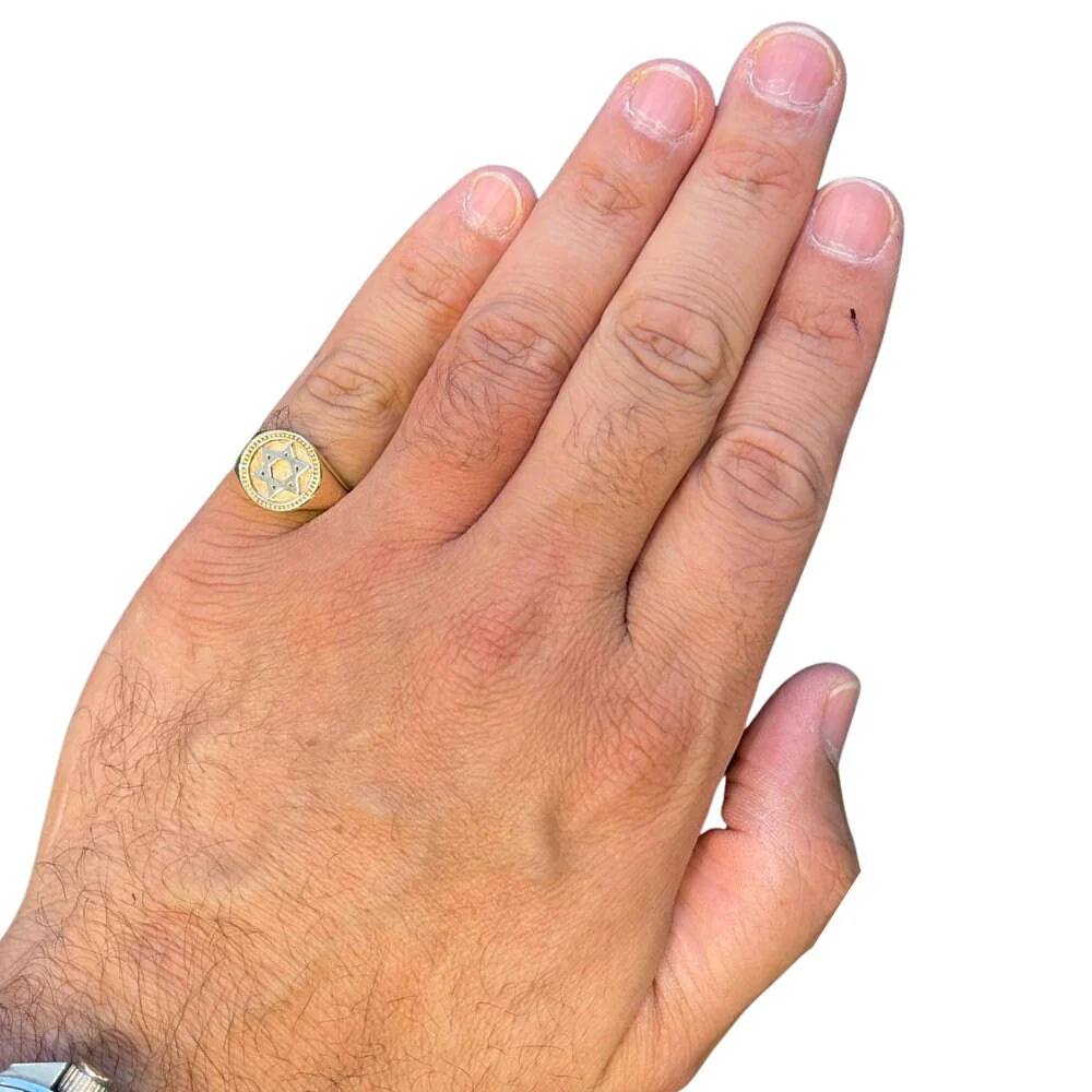Star of David 14k Yellow and White Gold Signet Ring - Image 6