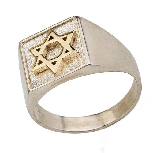 Sterling Silver and Gold Star of David Jewish Signet Ring - Image 3