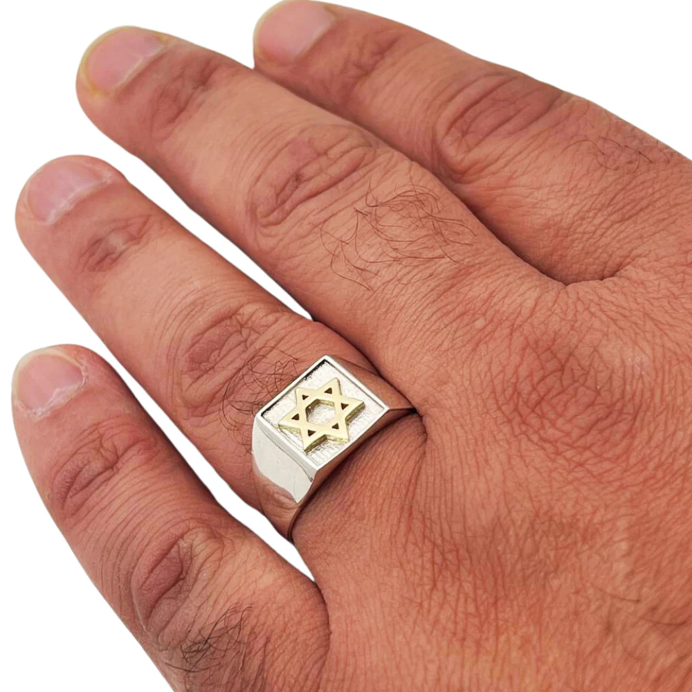 Sterling Silver and Gold Star of David Jewish Signet Ring - Image 5