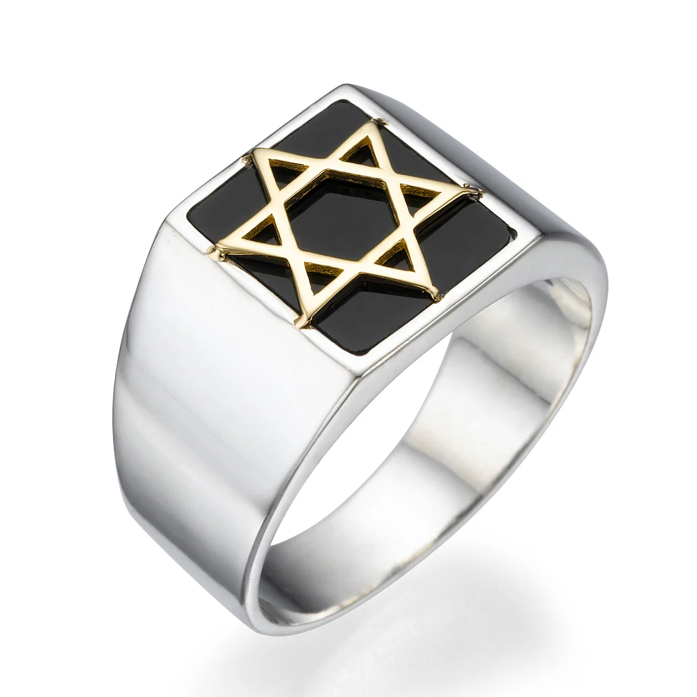 Silver & Onyx Star of David Ring with Hidden Lions of Judah