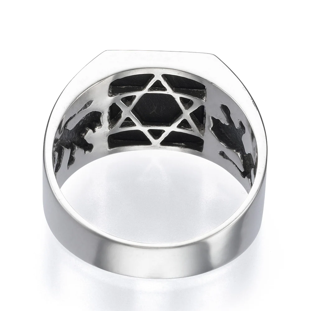 Silver & Onyx Star of David Ring with Hidden Lions of Judah - Image 2