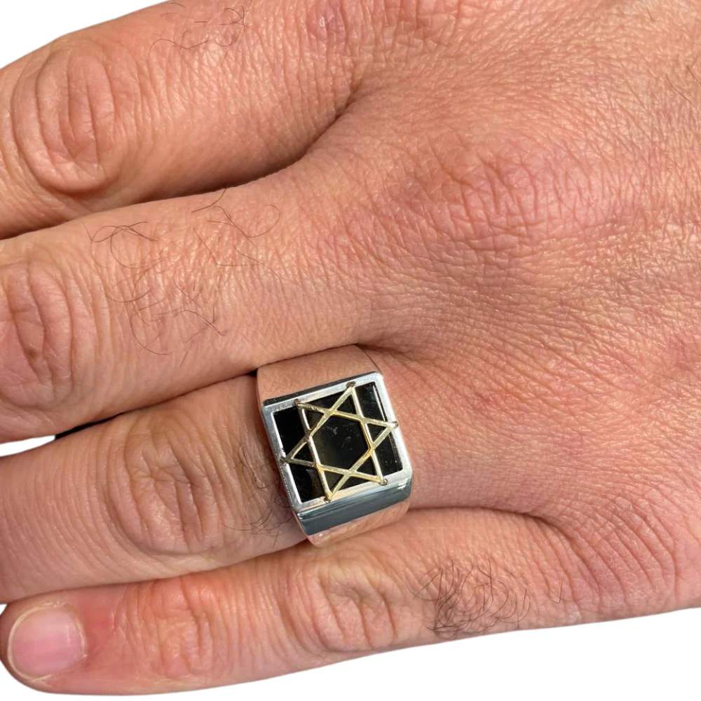 Silver & Onyx Star of David Ring with Hidden Lions of Judah - Image 4