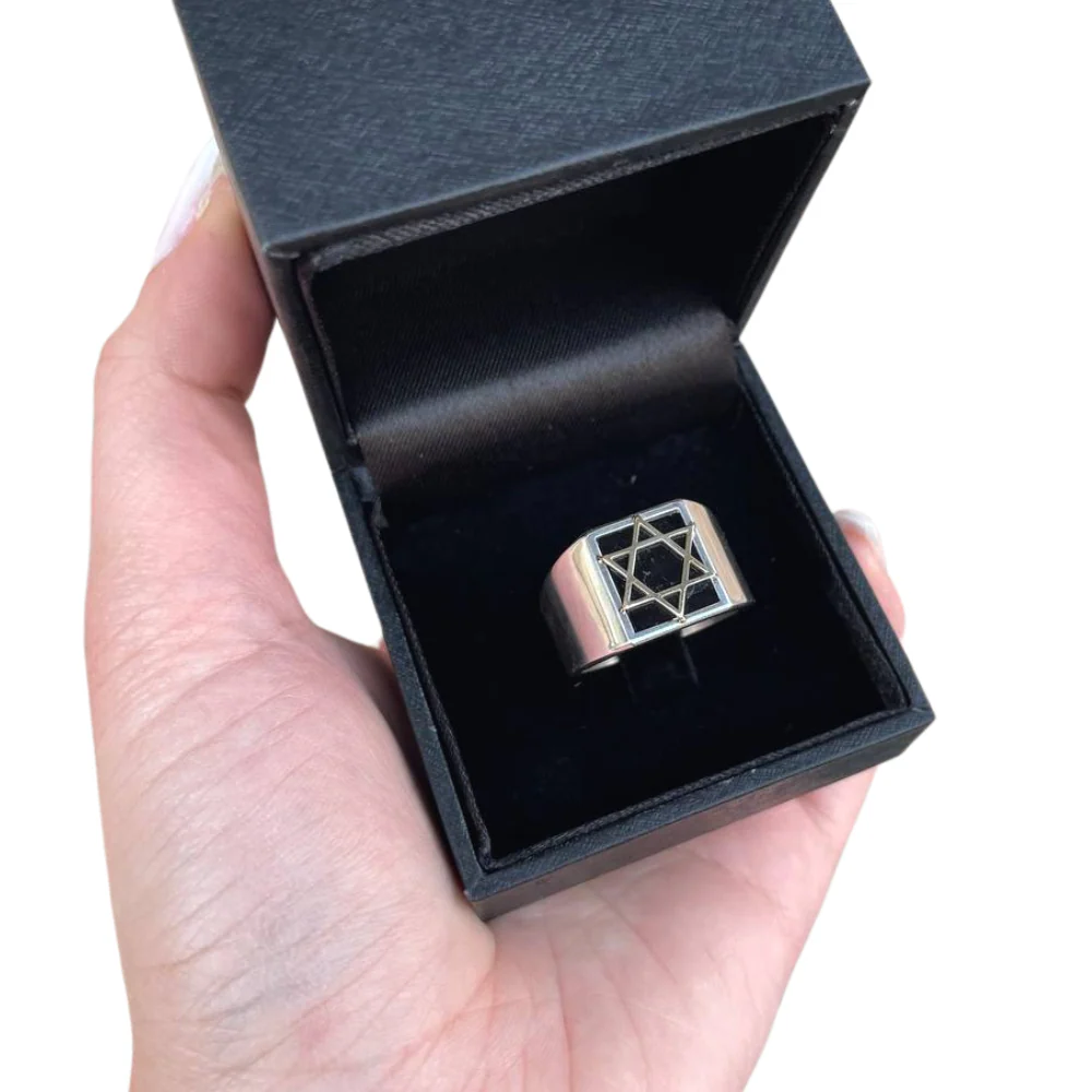 Silver & Onyx Star of David Ring with Hidden Lions of Judah - Image 6