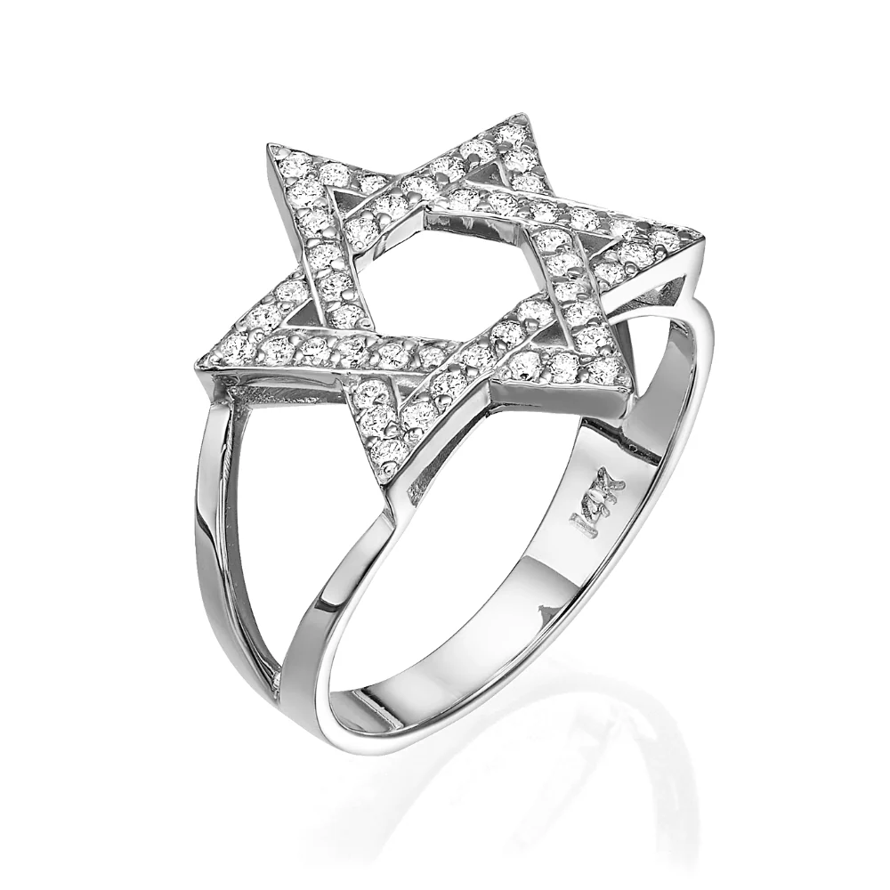 Diamond-Studded Star of David Ring in 14K Gold - Image 11