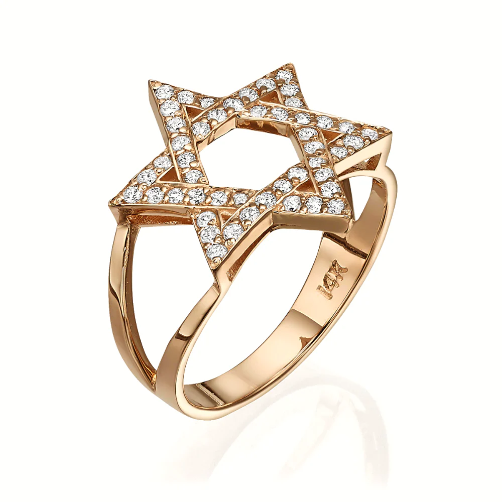 Diamond-Studded Star of David Ring in 14K Gold - Image 12