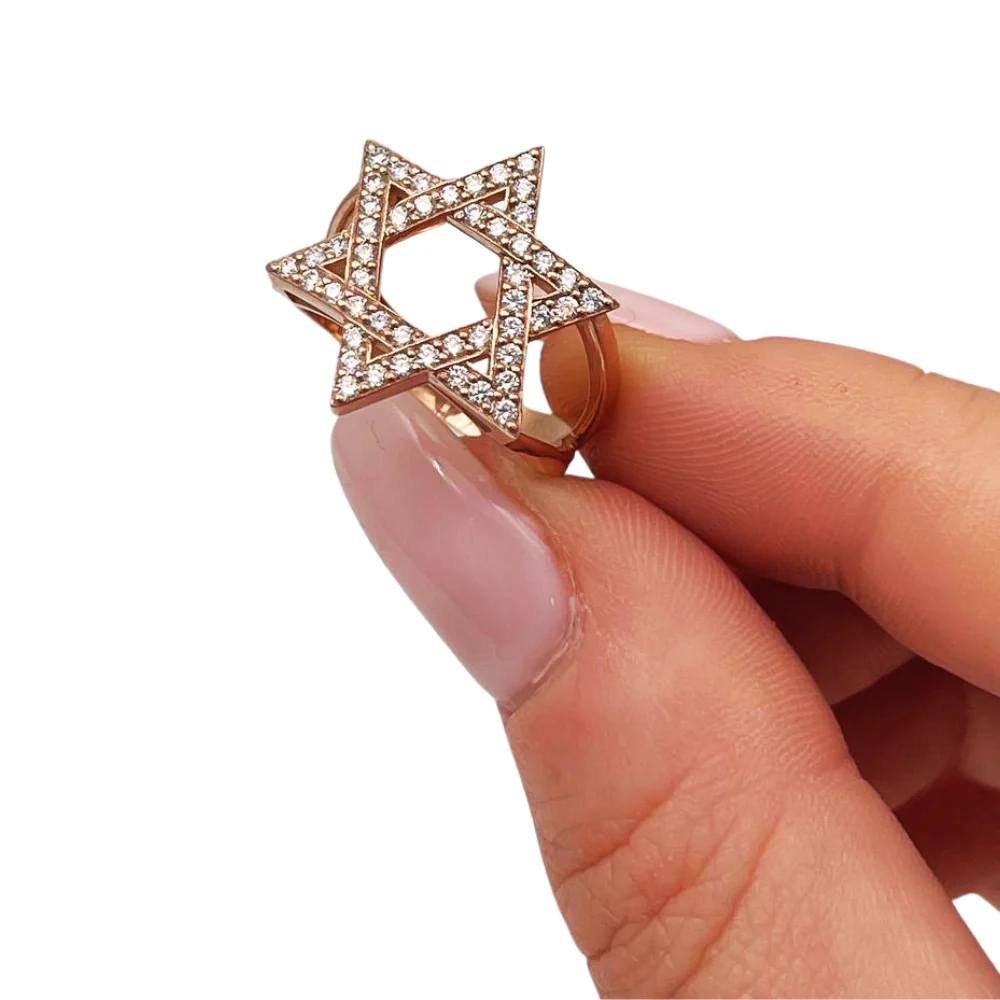 Diamond-Studded Star of David Ring in 14K Gold - Image 2
