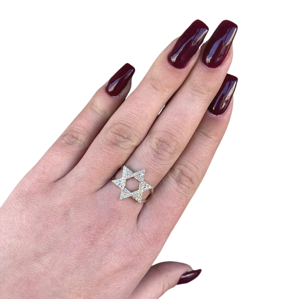 Diamond-Studded Star of David Ring in 14K Gold - Image 7