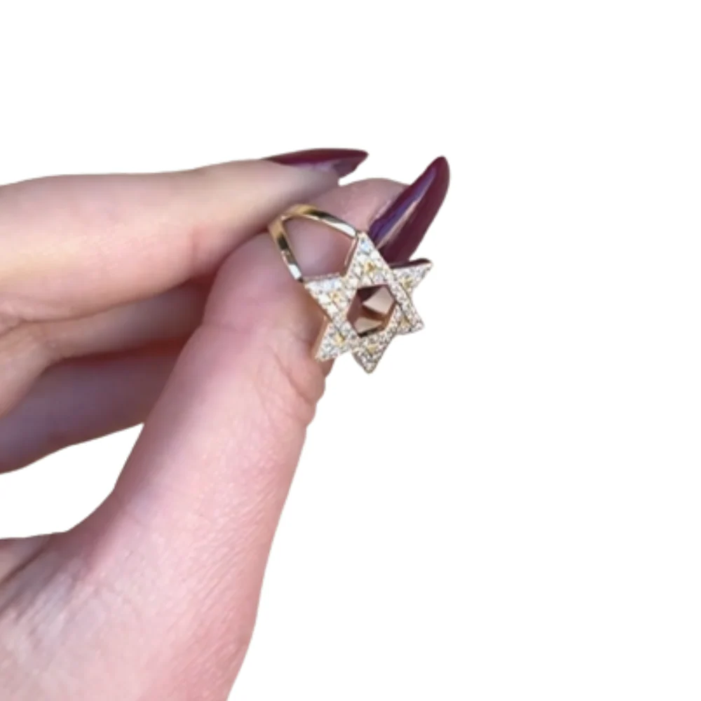 Diamond-Studded Star of David Ring in 14K Gold - Image 8