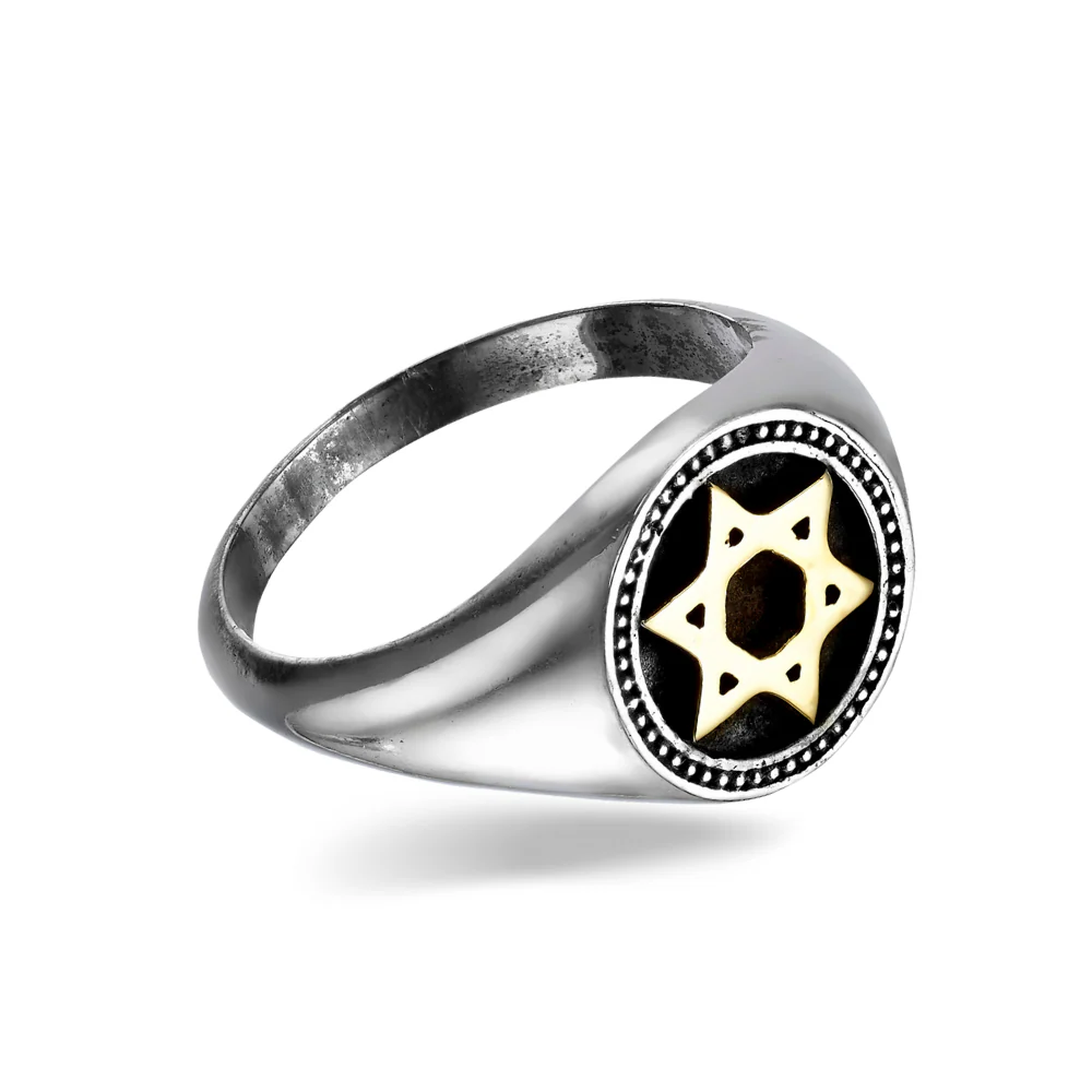 Star of David Signet Ring in 14k Gold and Silver - Image 2