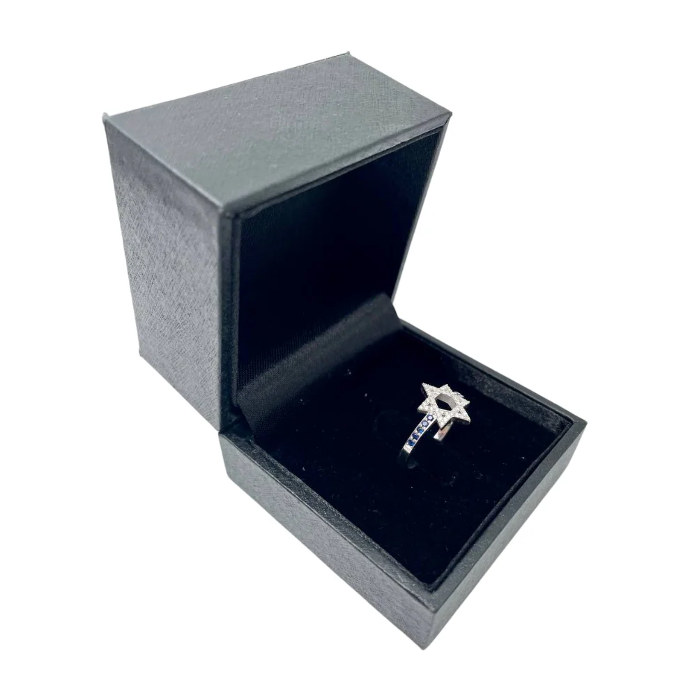 Star of David Ring with Diamonds and Sapphires in 14K White Gold - Image 4