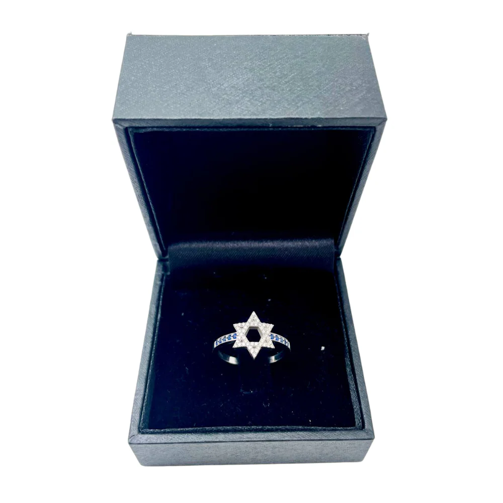 Star of David Ring with Diamonds and Sapphires in 14K White Gold - Image 5