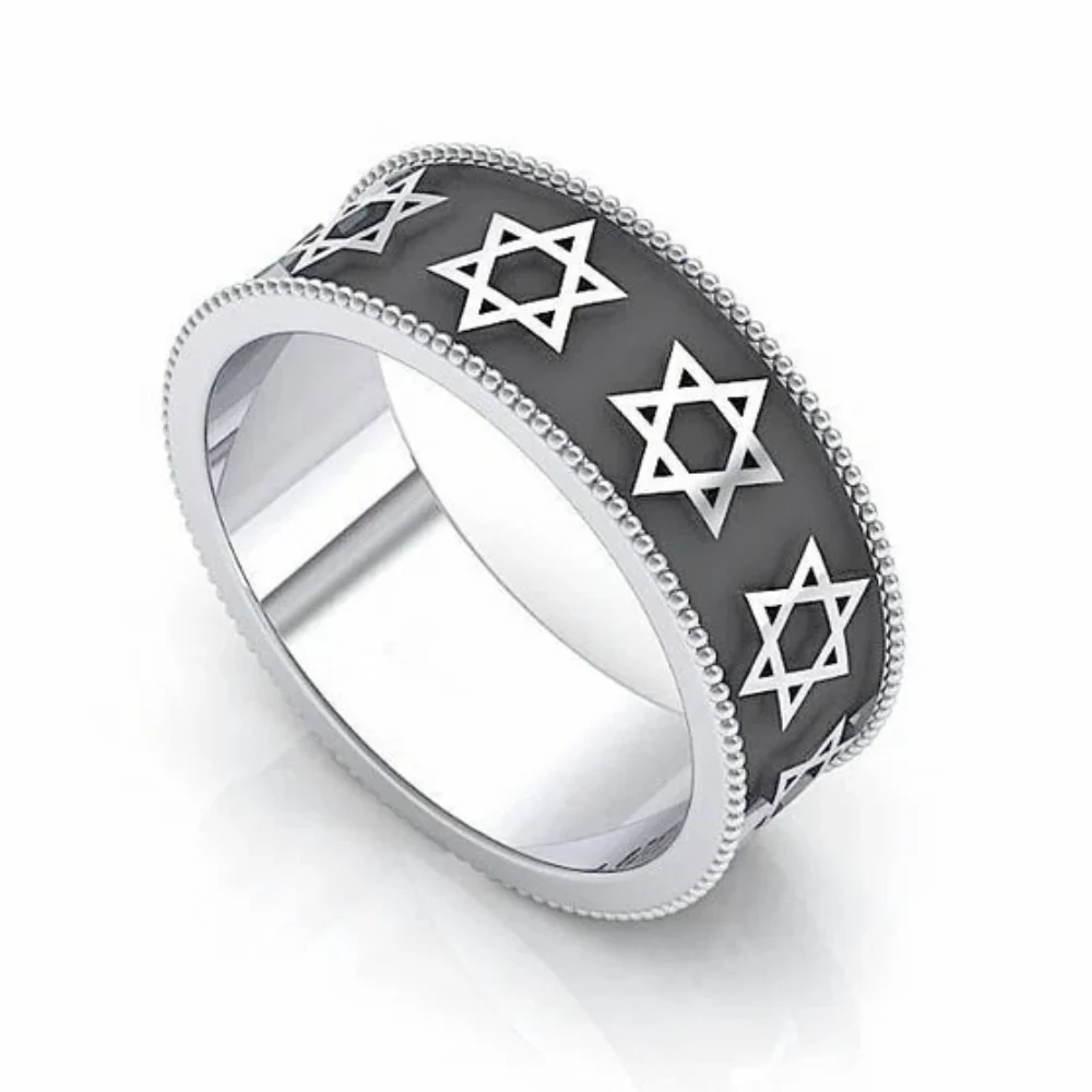 Star of David Ring in Silver and Black - Image 2