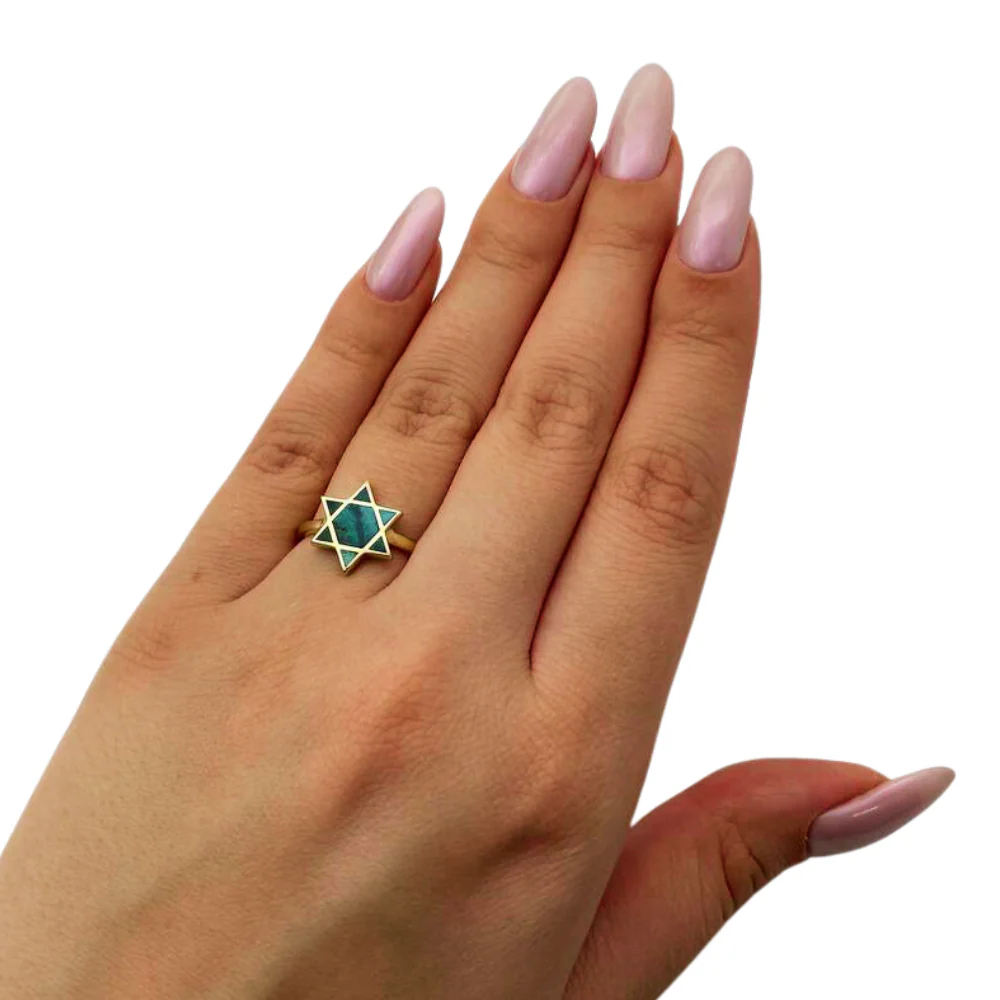 Israeli Eilat Stone Star of David Ring in 14K Gold - Image 3
