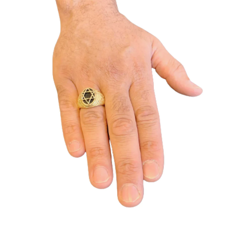Star of David Signet Ring - 14k Yellow Gold with Black Onyx Stone - Image 4