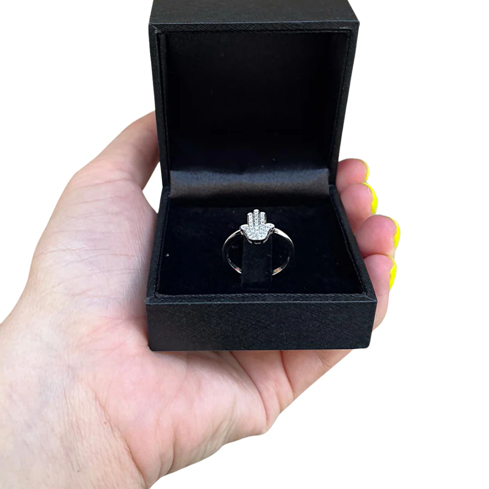14k White Gold Large Diamond Hamsa Ring - Image 4
