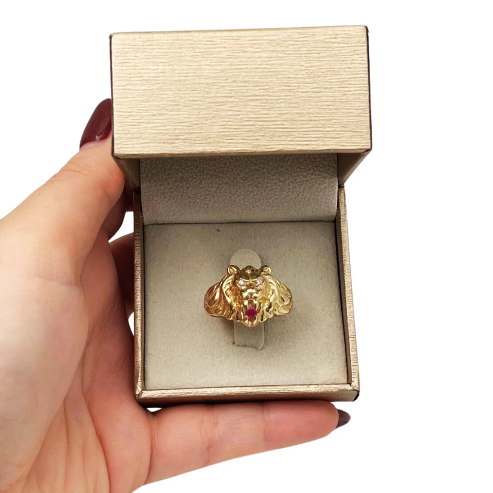 Diamond Lion of Judah Ruby Ring in 14k Yellow Gold - Image 6