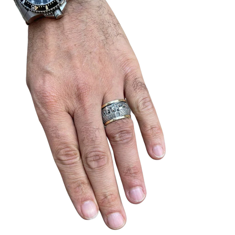 Spinning Jerusalem Ring 14K Gold and Silver - Broad - Image 3