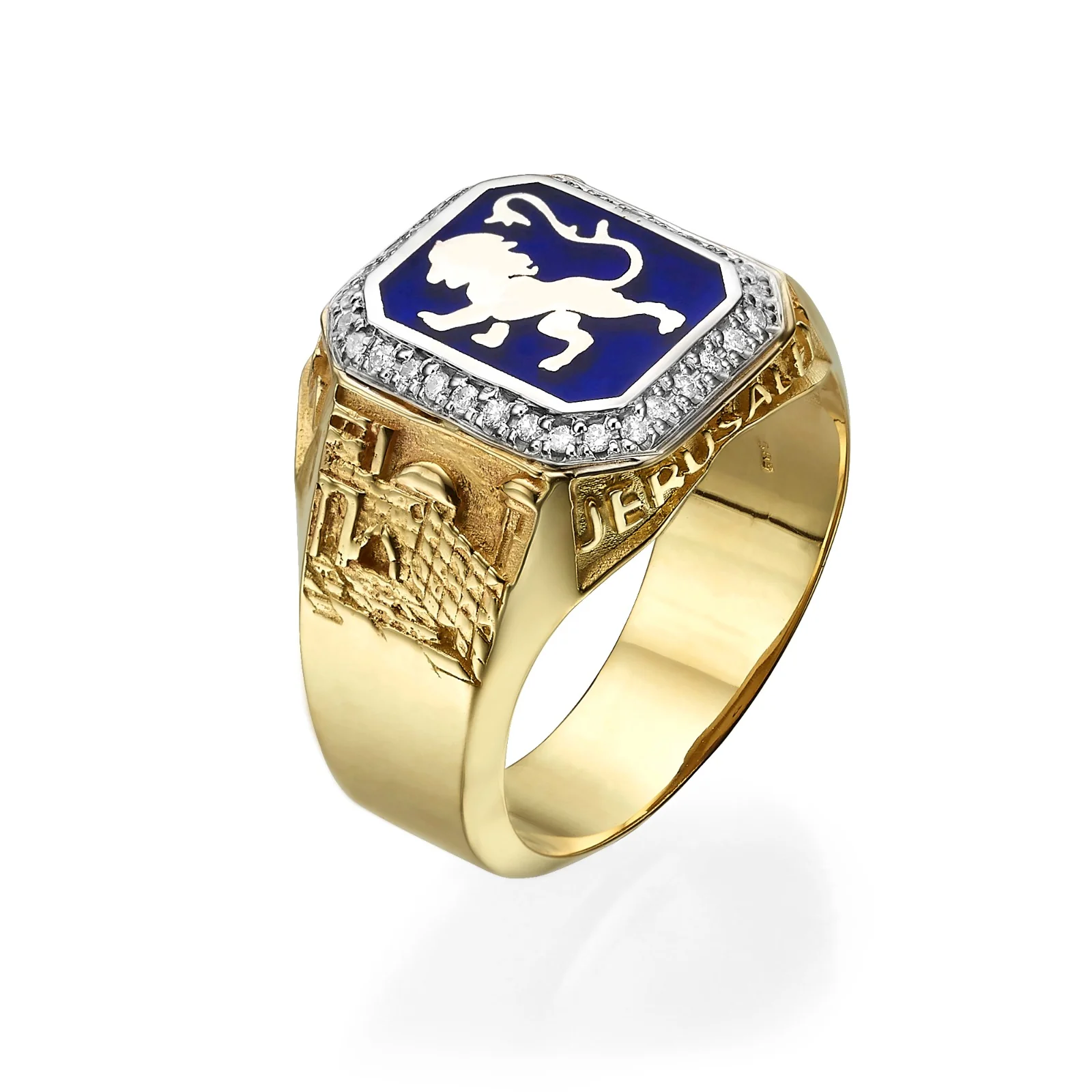 Lion of Judah Jerusalem Signet Ring - 14K Gold and Diamond