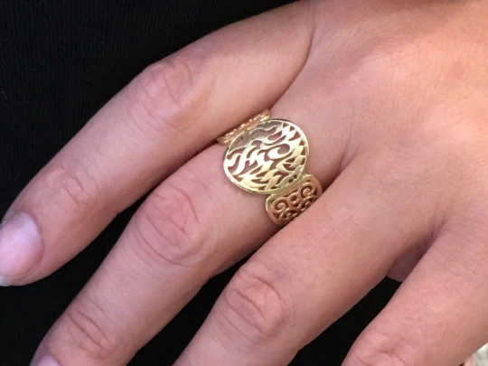14k Gold Decorative Shema Yisrael Ring - Image 4
