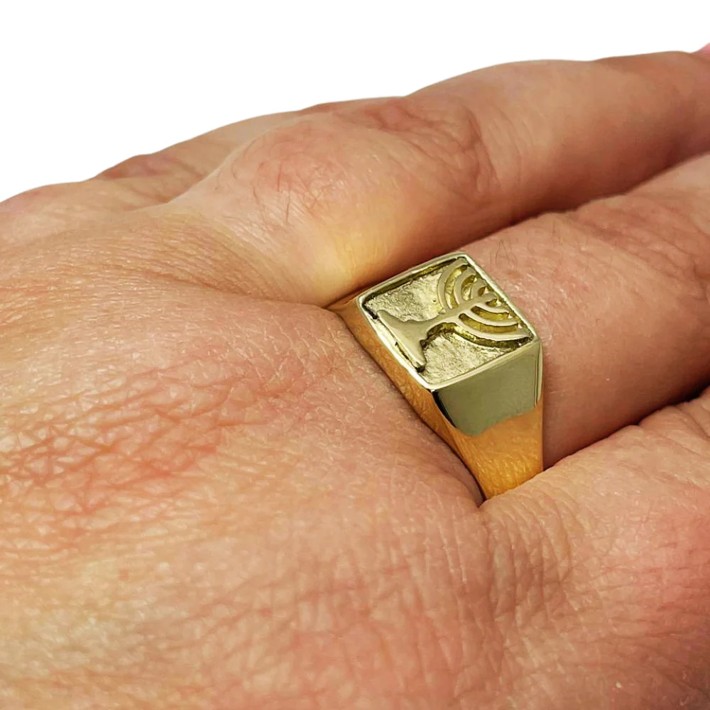 14k Gold Signet Menorah Ring - Image 2