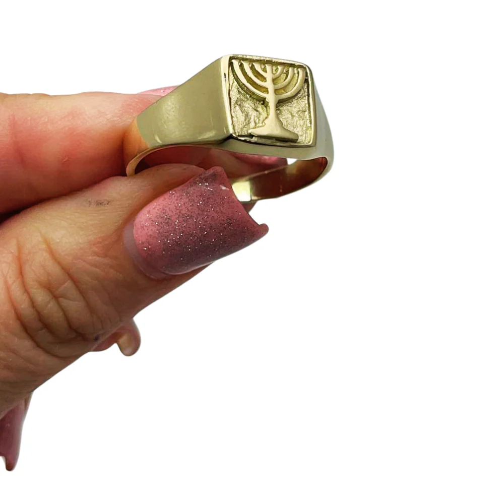 14k Gold Signet Menorah Ring - Image 3