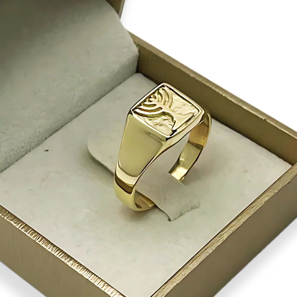 14k Gold Signet Menorah Ring - Image 6