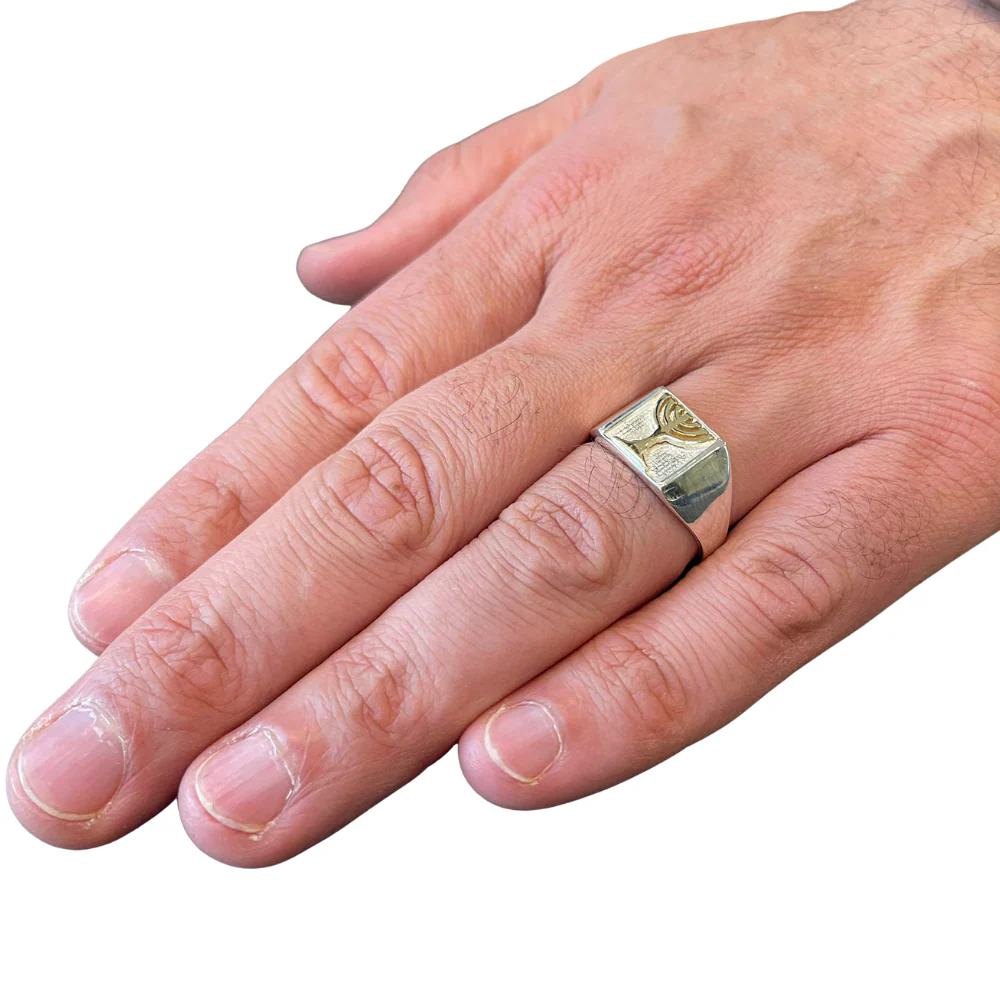 Sterling Silver and Gold Menorah Jewish Ring - Image 2