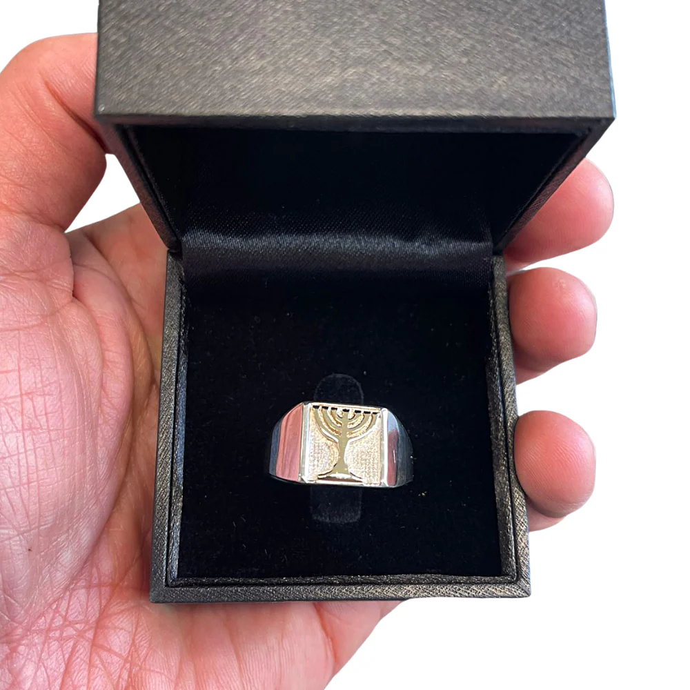 Sterling Silver and Gold Menorah Jewish Ring - Image 4