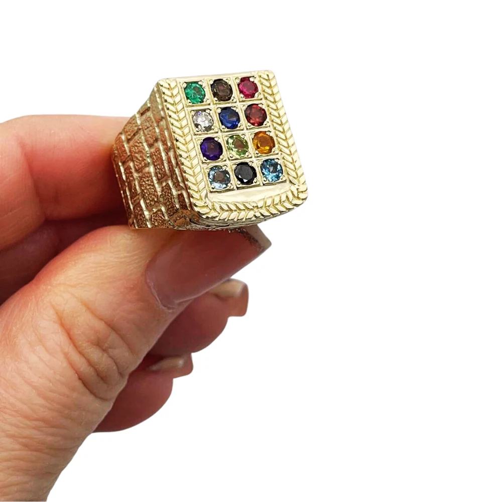 Choshen Semi-Precious Stones Men's Signet Ring in 14K Gold - Image 6