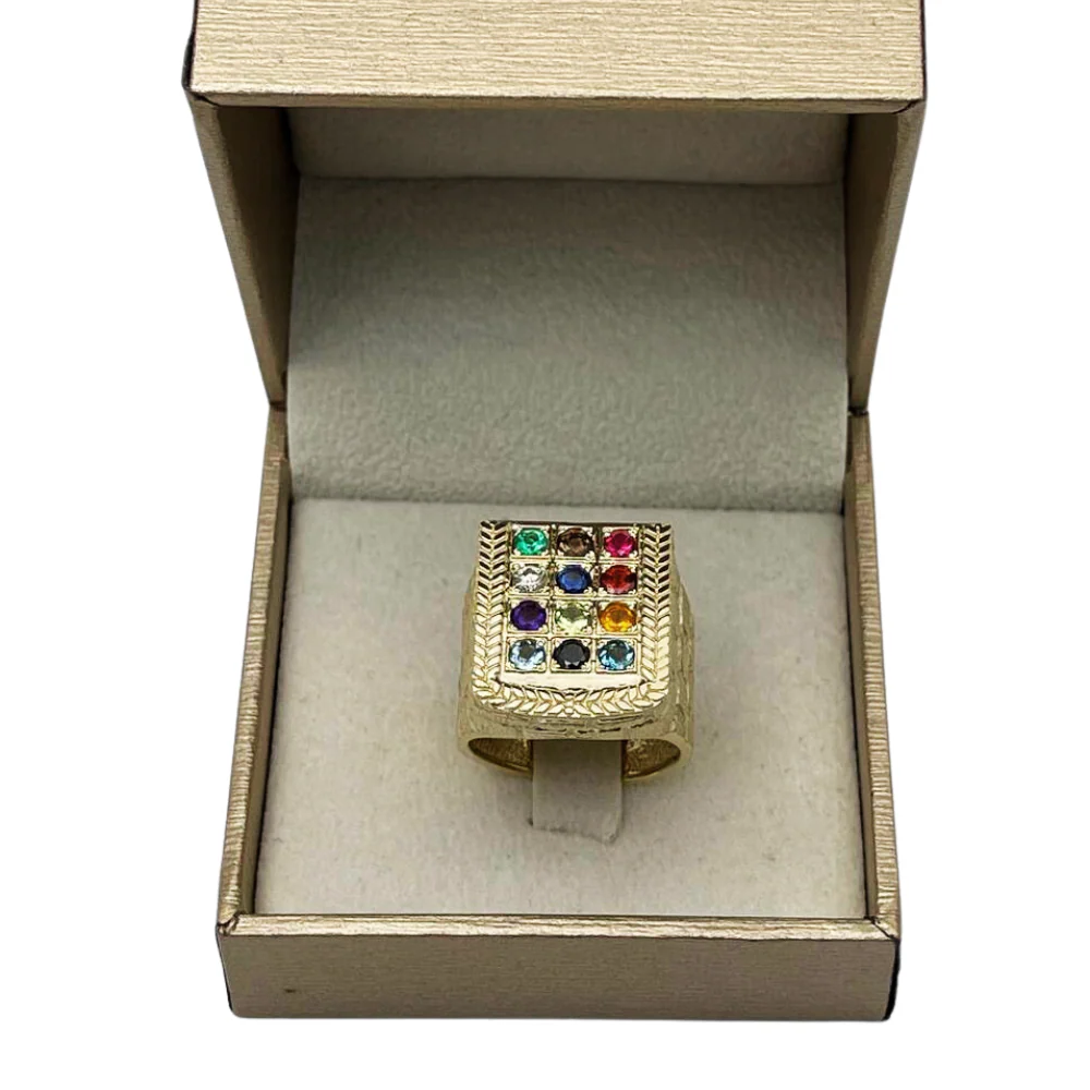 Choshen Semi-Precious Stones Men's Signet Ring in 14K Gold - Image 7