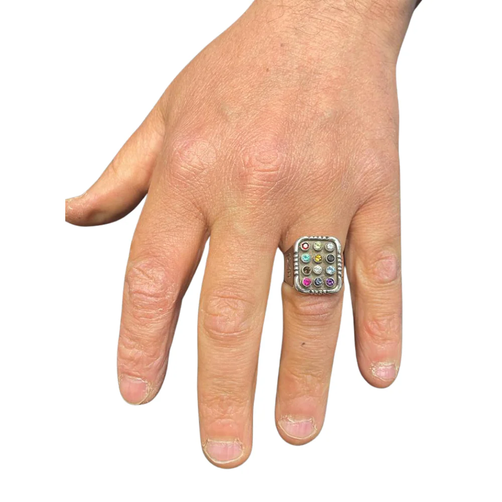 Sterling Silver Oxidized 12 Gemstones Hoshen Signet Ring - Image 5