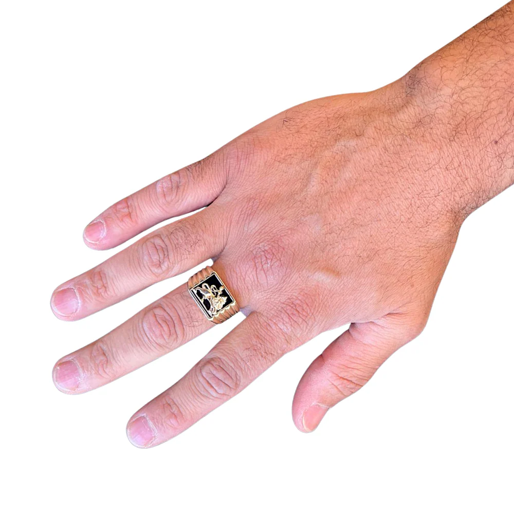 Bob Marley Style 14K Yellow Gold & Onyx Lion of Judah Ring - Image 4
