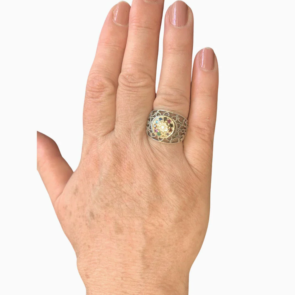 Sterling Silver Filigree Hoshen Kabbalah Ring - Image 3