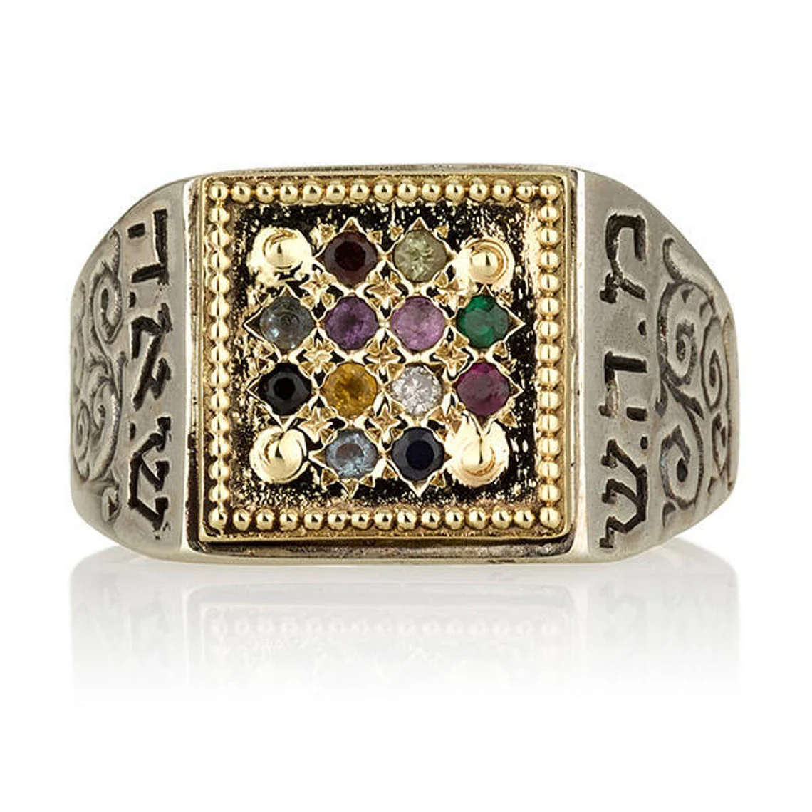 14K Yellow Gold and Silver Kabbalah Ring with 12 Hoshen Gems - Image 2