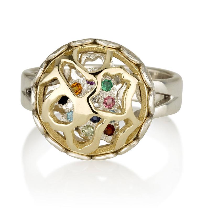 14K Yellow Gold and Silver Secret of Fortune Ring with 12 Hoshen Gems - Image 3