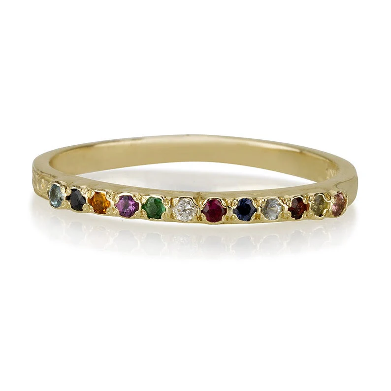 14K Yellow Gold Slim Band Kabbalah Ring with 12 Hoshen Gems - Image 2