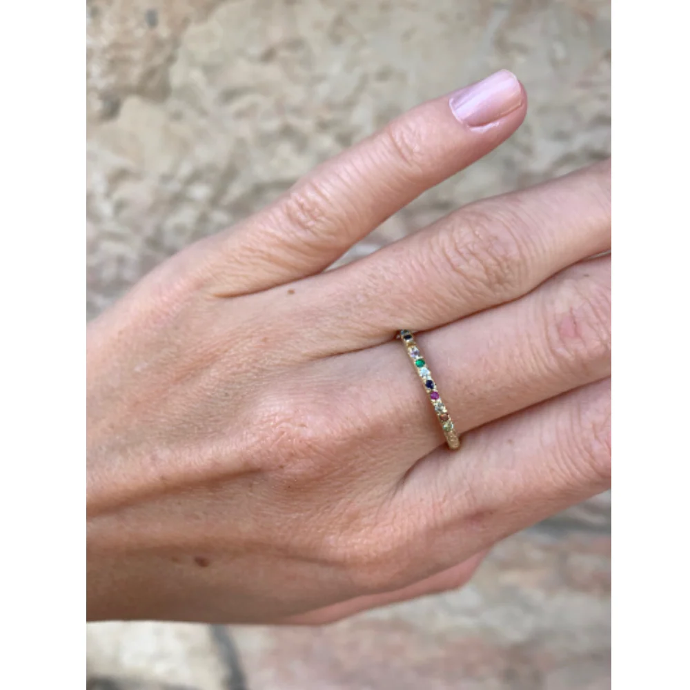 14K Yellow Gold Slim Band Kabbalah Ring with 12 Hoshen Gems - Image 5