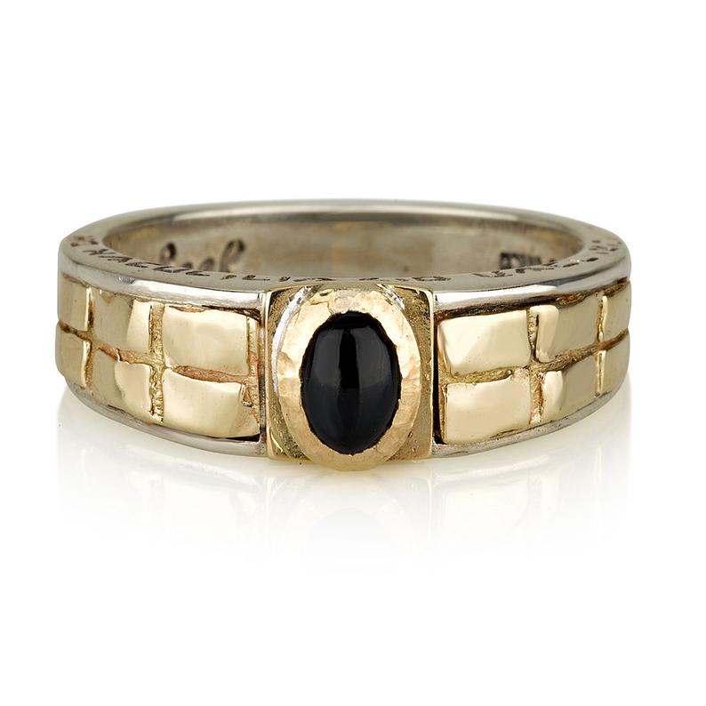 14K Yellow Gold and Silver Kabbalah Ring with Onyx Stone - Image 3