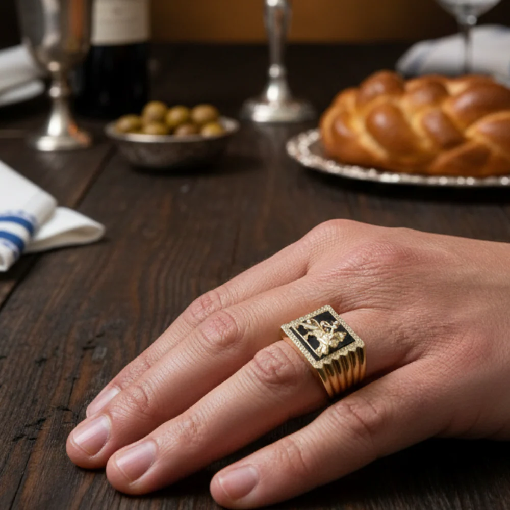 Lion of Judah Ring - Bob Marley Style 14K Yellow Gold Diamond Onyx - Image 4