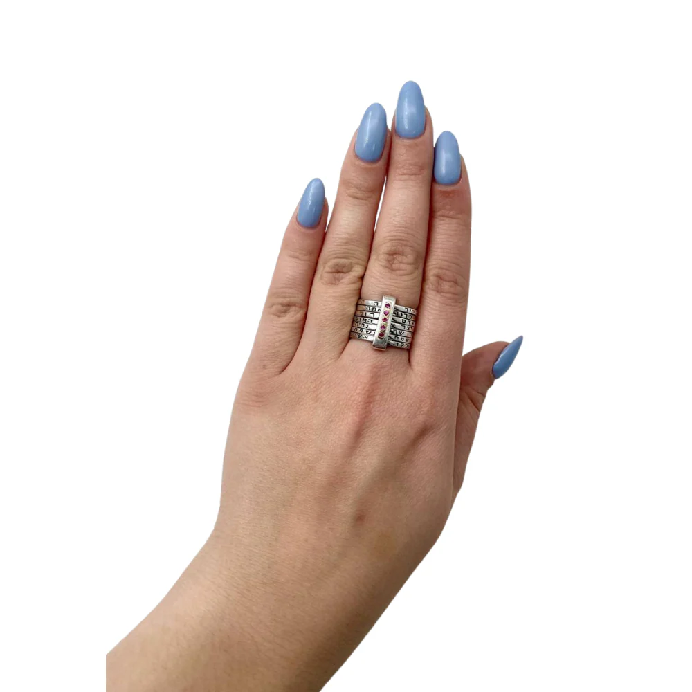 Seven Blessings Kabbalah Ring in 14K Gold and Silver with Rubies/Diamonds - Image 10