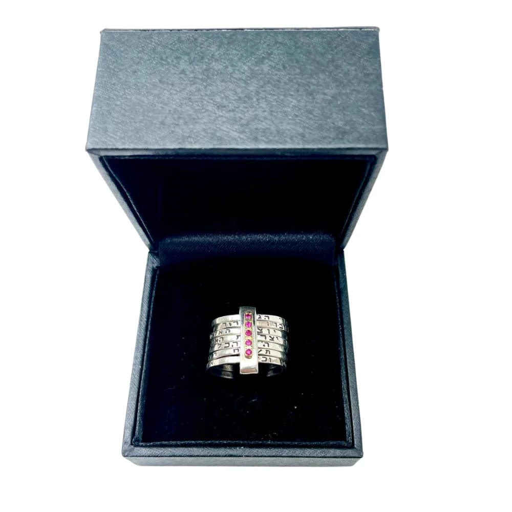 Seven Blessings Kabbalah Ring in 14K Gold and Silver with Rubies/Diamonds - Image 8